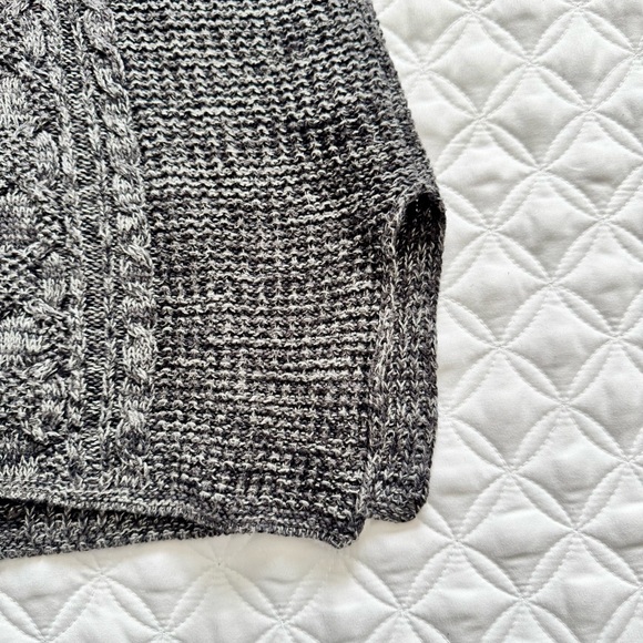 JEANNE PIERRE Beige Gray Black Stripe Cotton Cable Knit Cowl Tunic Sweater Sz M - Picture 2 of 13